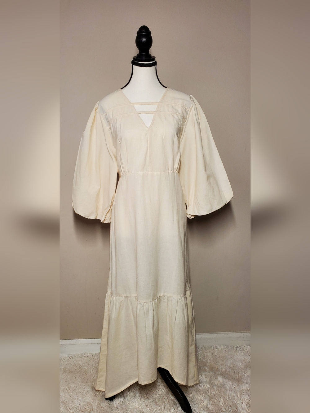 Free People By Native Youth NWT Folunce Open Back Linen Dress Cream Size XL - Picture 5 of 14